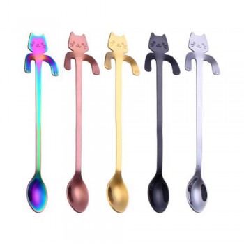 4pcs/set Creative Cartoon Cat Coffee Spoons Stainless Steel Ice Cream Candy Teaspoon Kitchen Tableware Supplies