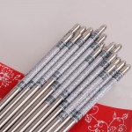 5 pairs of high-end Korean hot models hollow stainless steel chopsticks Green chopsticks Printing process