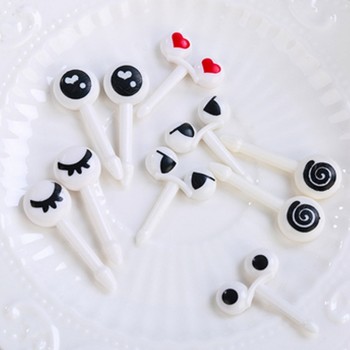10pcs/Set Reusable Plastic Fruit Fork Toothpicks Mini Eye Fruit Fork Decorative Kids Lunch Box Bento Accessories Kitchen Tools