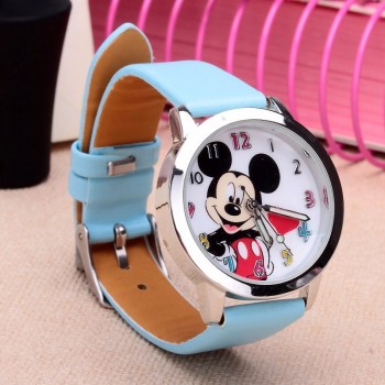 Drop shipping Cartoon Beautiful girl Minnie mouse style Color number dial children students girls leather quartz watch