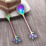 Stainless Steel Spoon Small Fresh Branch Stirring Coffee Spoon Leaf Fruit Fork Gift Titanium Colorful Plated Specialty Tableware