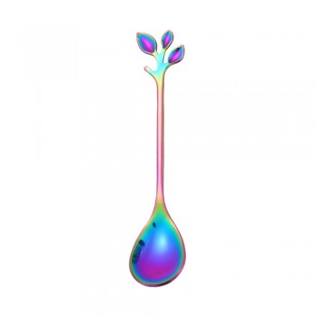 Stainless Steel Spoon Small Fresh Branch Stirring Coffee Spoon Leaf Fruit Fork Gift Titanium Colorful Plated Specialty Tableware