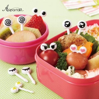 Asipartan 10pcs/set  Mini Eye Cartoon Fruit Fork Plastic Fruit Toothpick Bento Lunch For Children Decorative Tableware