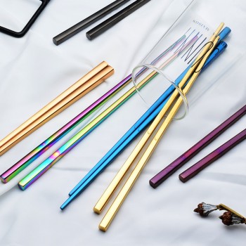 304 Stainless Steel Metal chopsticks Hollow Non-Slip Anti-Hot Chopsticks Square Design 1 Pairs
