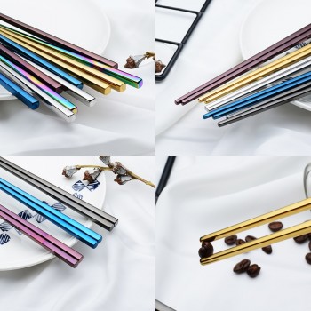 304 Stainless Steel Metal chopsticks Hollow Non-Slip Anti-Hot Chopsticks Square Design 1 Pairs