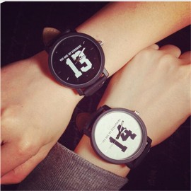 Couple Watches Fashion Lovers  Hot Selling Quartz Analog Faux Black Leather Band Wrist Watch With Number 13 And 14 Dropshipping