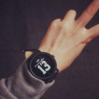 Couple Watches Fashion Lovers  Hot Selling Quartz Analog Faux Black Leather Band Wrist Watch With Number 13 And 14 Dropshipping
