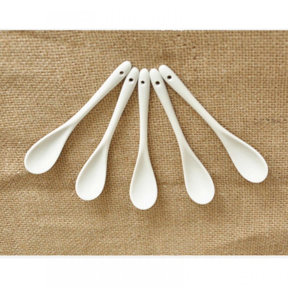 5Pcs High Quality Coffee Spoon Kitchen Supply Ceramic Spoon Pure White Bone China Tableware Tea Small Spoon Porcelain Scoop