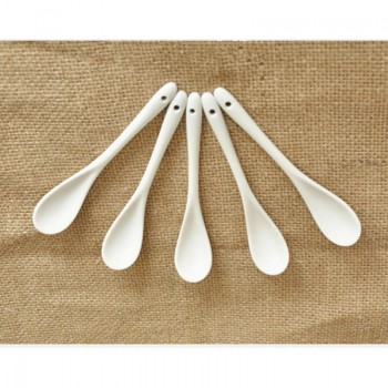 5Pcs High Quality Coffee Spoon Kitchen Supply Ceramic Spoon Pure White Bone China Tableware Tea Small Spoon Porcelain Scoop