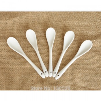 5Pcs High Quality Coffee Spoon Kitchen Supply Ceramic Spoon Pure White Bone China Tableware Tea Small Spoon Porcelain Scoop