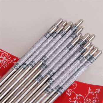 5 Pairs blue and white porcelain round chopsticks set durable food grade 304 stainless steel Chinese traditional kitchen cutlery