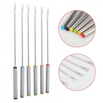 High Quality 6pcs/Set Stainless Steel Tableware Fondue Forks Fruit Dessert Forks Kitchen Bar Tools