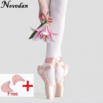 New Satin Canvas Pointe Shoes With Ribbon And Gel Toe Pad Girls Womens Pink Professional Ballet Dance Pointe Toe Shoes