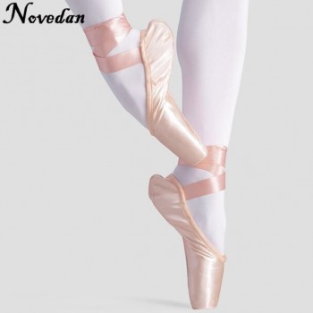 New Satin Canvas Pointe Shoes With Ribbon And Gel Toe Pad Girls Womens Pink Professional Ballet Dance Pointe Toe Shoes