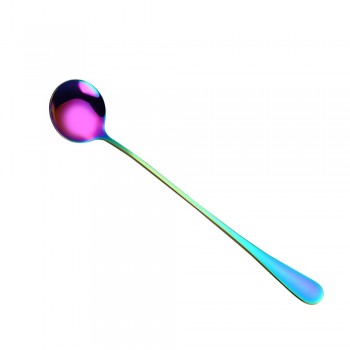 Round head long handle spoon Colorful stainless steel Spoons Flatware Drinking Tools Kitchen Gadget Coffee fruit teaspoon F10