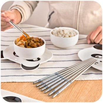 vanzlife home skid against stainless steel chopsticks five pairs blue and white kit food-grade printing thread dinner chopsticks