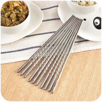vanzlife home skid against stainless steel chopsticks five pairs blue and white kit food-grade printing thread dinner chopsticks