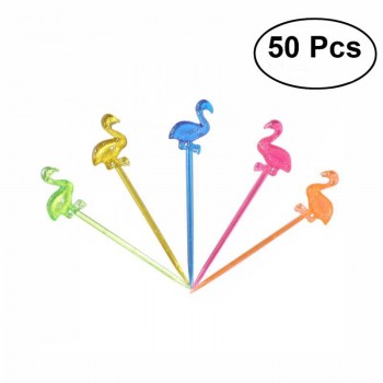 50 Pieces Flamingo Food Picks Buffet Cupcake Fruit Fork Cake Dessert Salad Sticks Cocktail Toothpick Skewer Party Supplies