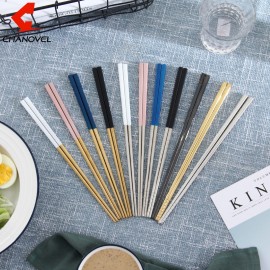 CHANOVEL 1 pairs 304 Stainless steel 23.5cm chopsticks Home Kitchen Dining Tools Eating noodles Square Tableware Easy to clean