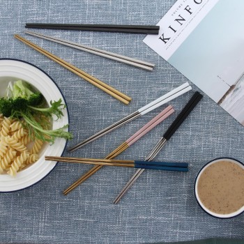 CHANOVEL 1 pairs 304 Stainless steel 23.5cm chopsticks Home Kitchen Dining Tools Eating noodles Square Tableware Easy to clean