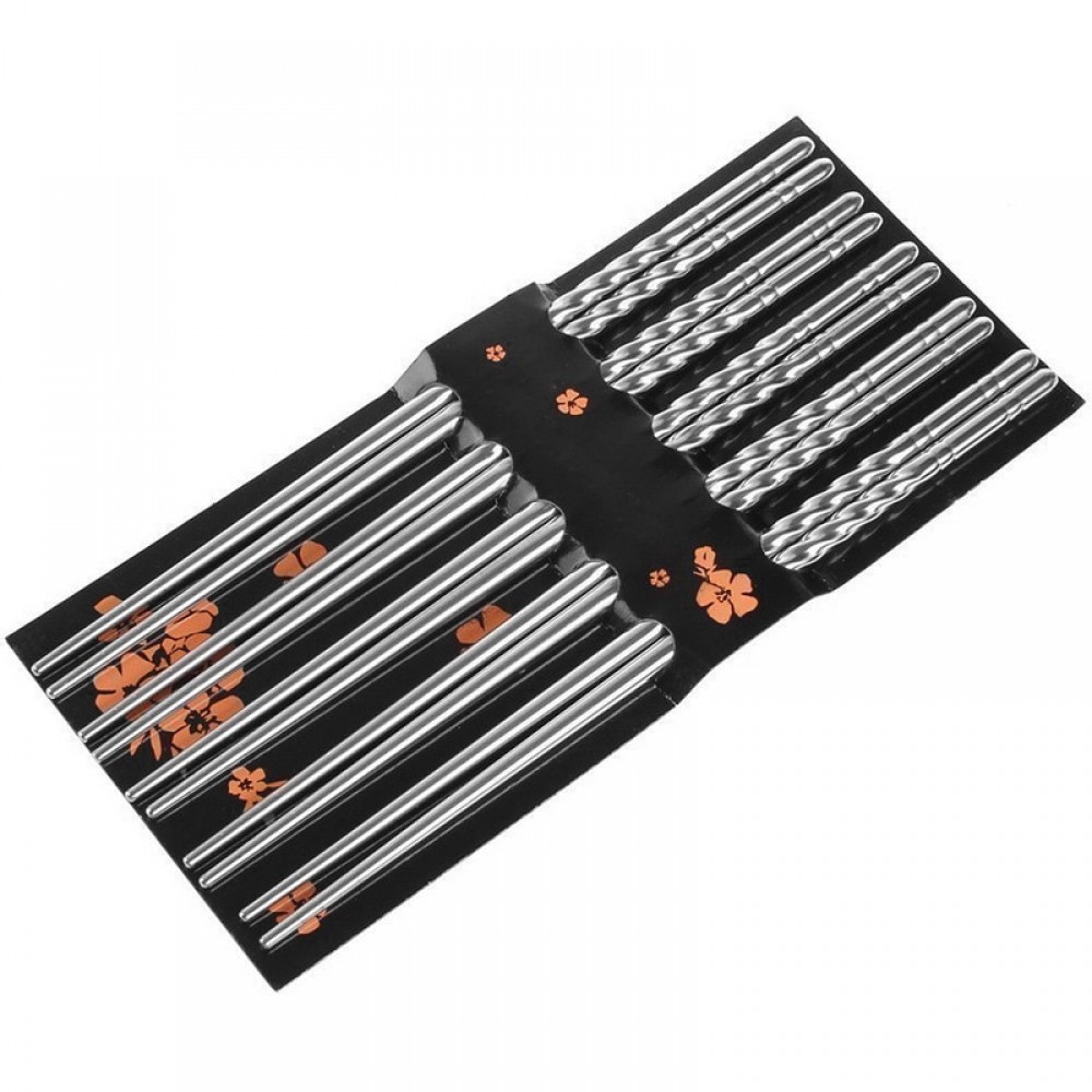 5 Pairs/lot korean Stainless Steel Chopsticks Exquisite Spiral Non-slip Chop Sticks Gift Home Kitchen BBQ Tool Kits VHE85 P30