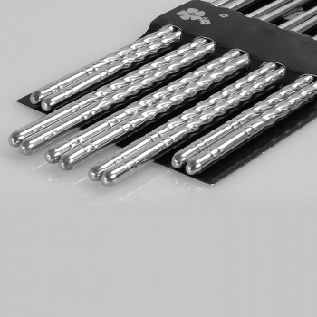 5 Pairs/lot korean Stainless Steel Chopsticks Exquisite Spiral Non-slip Chop Sticks Gift Home Kitchen BBQ Tool Kits VHE85 P30
