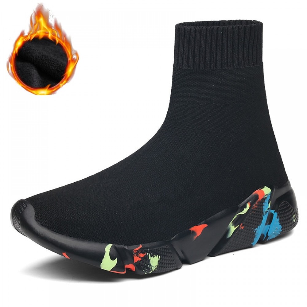 FEOZYZ Winter Running Shoes For Men Women High Top Thermal Sneakers Women Men Fur Lining Sock Boots Woman Sport Shoes