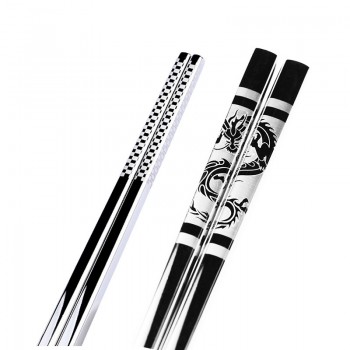 BalleenShiny Stainless Steel Antiskid Dragon Chopsticks Sushi Hashi Metal Iron Portable Chinese Healthy Food stick Tableware