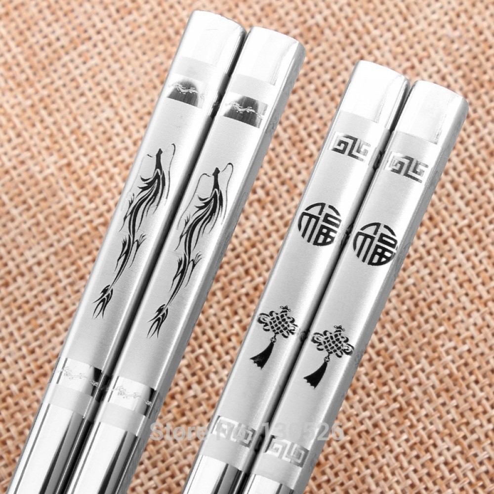 1 Pair Korean Chopsticks 304 Stainless Steel Silver Iron Antiskid Household Metal Chinese Japanese Style Reusable Chopsticks