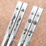 1 Pair Korean Chopsticks 304 Stainless Steel Silver Iron Antiskid Household Metal Chinese Japanese Style Reusable Chopsticks