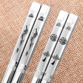 1 Pair Korean Chopsticks 304 Stainless Steel Silver Iron Antiskid Household Metal Chinese Japanese Style Reusable Chopsticks