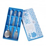 1 set Chinese Chopsticks Spoon Fork Stainless Steel Reusable Kitchen Food Sticks Personalized Patterns For Children gift