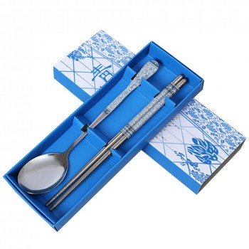 1 set Chinese Chopsticks Spoon Fork Stainless Steel Reusable Kitchen Food Sticks Personalized Patterns For Children gift