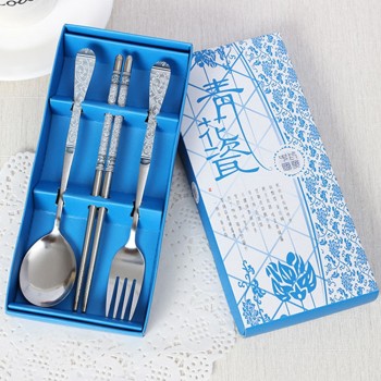 1 set Chinese Chopsticks Spoon Fork Stainless Steel Reusable Kitchen Food Sticks Personalized Patterns For Children gift