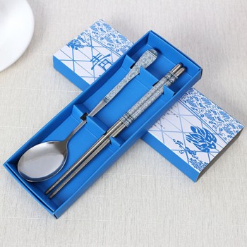 1 set Chinese Chopsticks Spoon Fork Stainless Steel Reusable Kitchen Food Sticks Personalized Patterns For Children gift