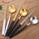 Cupital Style Chopsticks and Spoon Set 18/10 Stainless Steel reusable chopsticks Dessert Spoons Travel Tableware Set for Gift