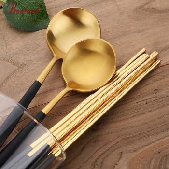 Cupital Style Chopsticks and Spoon Set 18/10 Stainless Steel reusable chopsticks Dessert Spoons Travel Tableware Set for Gift