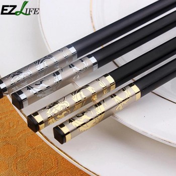 Chinese Gold Dragon Style Chopsticks Non-slip Alloy Sushi Chop Sticks Flatware Luxury Household Chopsticks 1 Pair CFC0932