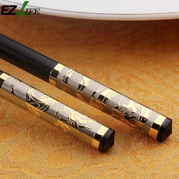 Chinese Gold Dragon Style Chopsticks Non-slip Alloy Sushi Chop Sticks Flatware Luxury Household Chopsticks 1 Pair CFC0932