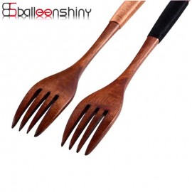 BalleenShiny Kitchen Tableware Dinner Wooden Cutlery Forks Tie line Four Prongs Phoebe zhennan Plant Paint Supplies Party Gift