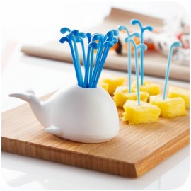 Creative cute fruit pick whale food pink dessert cake fork holder dining table decor home kitchen useful party utensils