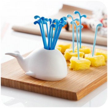 Creative cute fruit pick whale food pink dessert cake fork holder dining table decor home kitchen useful party utensils