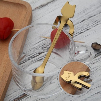 Cute Cat Teaspoons Stainless Steel Cartoon Cat spoons Creative Ice Cream Dessert Long Handle Coffeeamp;Tea Spoon Tableware Colors