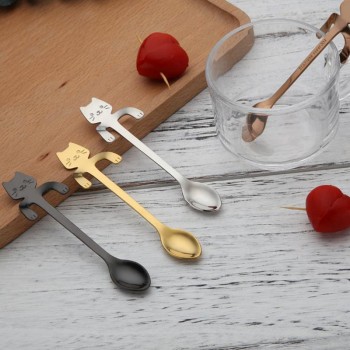 Cute Cat Teaspoons Stainless Steel Cartoon Cat spoons Creative Ice Cream Dessert Long Handle Coffeeamp;Tea Spoon Tableware Colors