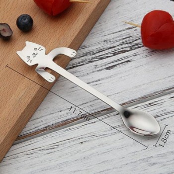 Cute Cat Teaspoons Stainless Steel Cartoon Cat spoons Creative Ice Cream Dessert Long Handle Coffeeamp;Tea Spoon Tableware Colors