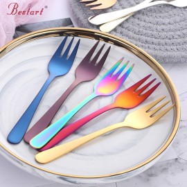 7pcs Colorful 18/8 stainless steel Fruit Fork kitchen Set Cutlery Cake Dessert Fork For Snack Tableware Tea Fork dinnerware set
