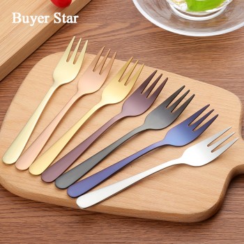 7pcs Colorful 18/8 stainless steel Fruit Fork kitchen Set Cutlery Cake Dessert Fork For Snack Tableware Tea Fork dinnerware set