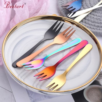 7pcs Colorful 18/8 stainless steel Fruit Fork kitchen Set Cutlery Cake Dessert Fork For Snack Tableware Tea Fork dinnerware set