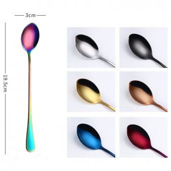 410 stainless steel Colorful Spoon Long Handle Spoons Flatware Coffee Drinking Tools Kitchen Gadget Drop Shipping