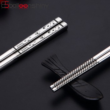 BalleenShiny Stainless Steel 12 Constellation Chopsticks 23.5cm Anti-slip Mirror Polished Chopsticks Delicate Kitchen Tableware